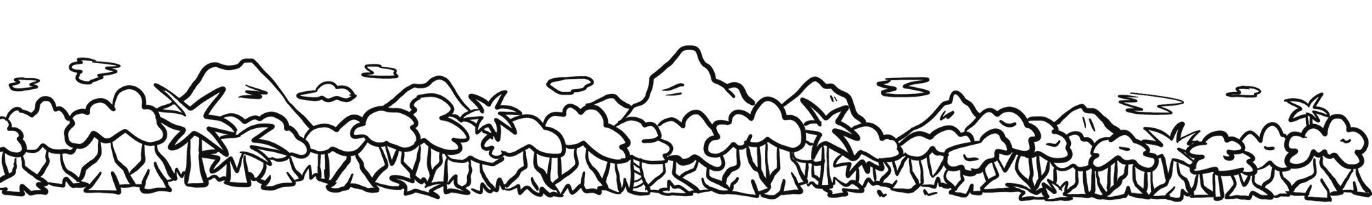 Cartoon drawing of forest and mountains