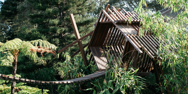 Tree house in wild play garden at Centennial Parklands