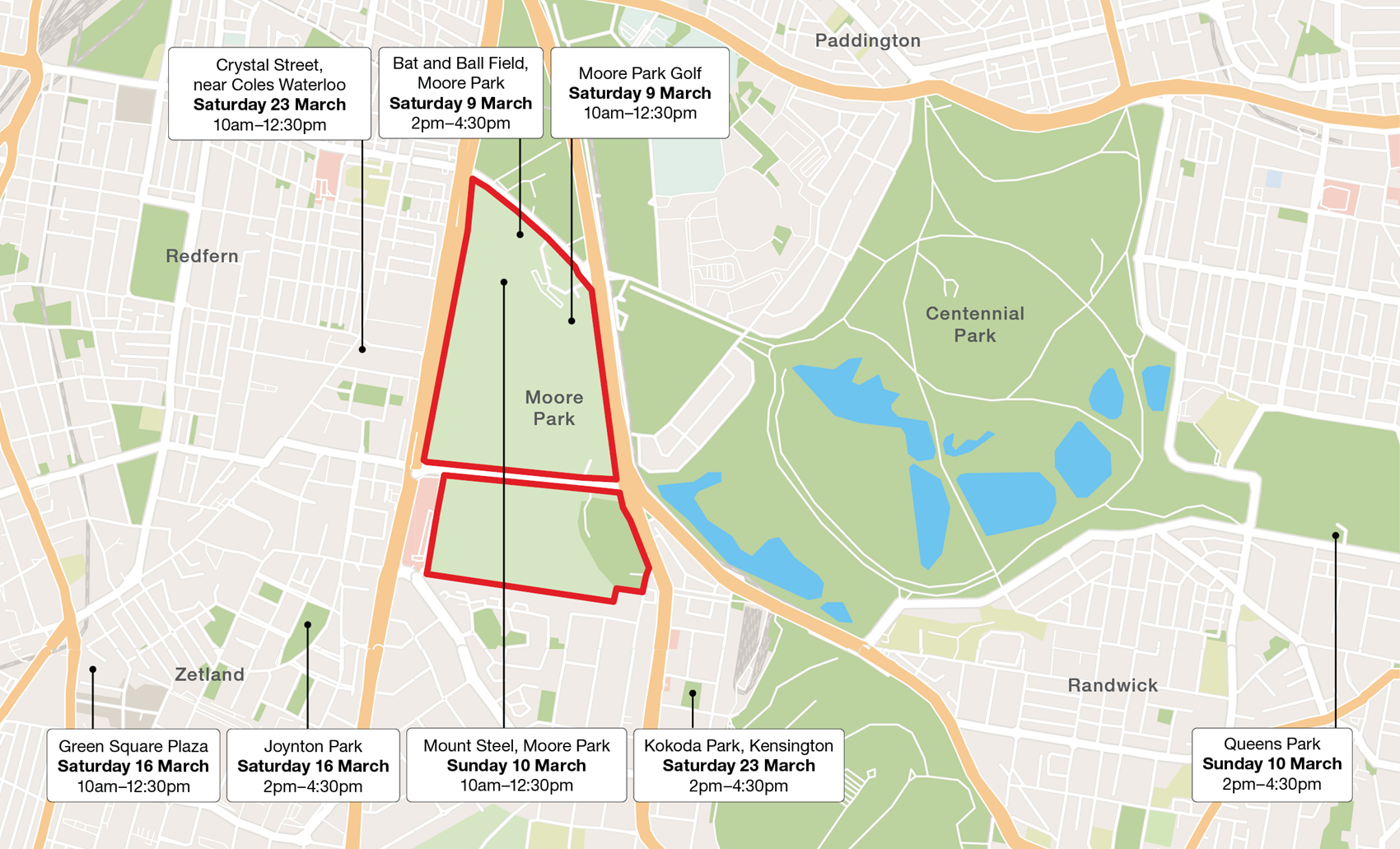 This is a map of the pop up location for Moore Park South Consultation